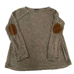 Pink Clover Knit Shirt Womens Size Large Brown wElbow Pads Pullover Hipster Top